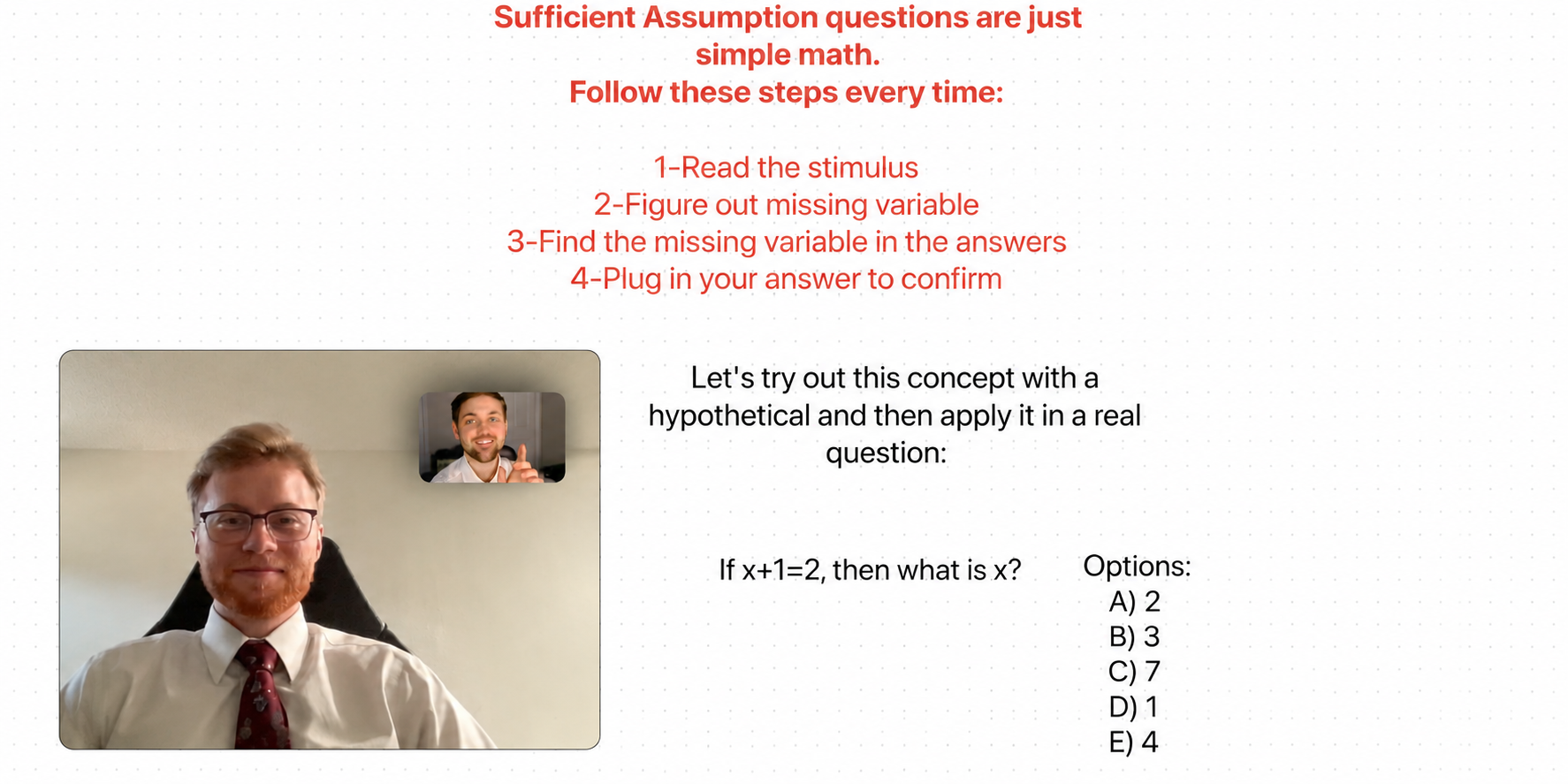 A live LSAT tutoring session working through a problem together